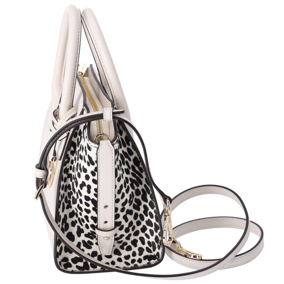 Michael Kors Avril Small Leather Cheetah Print Calf Hair Satchel Light Cream - Picture 3 of 6